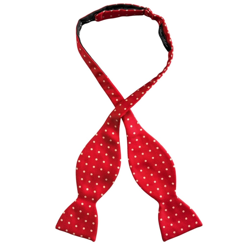 Ben Silver Silk Polka Dot Bow Tie‎ Mens Red Churchill Charleston London 2.5"